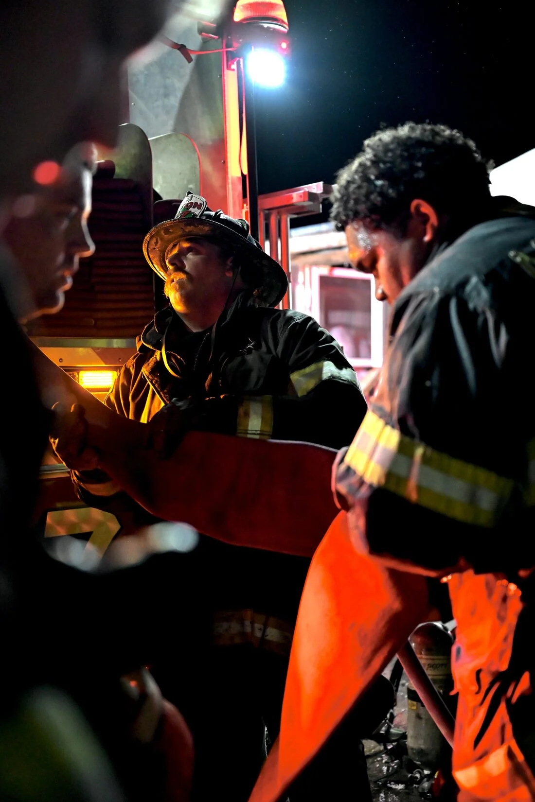 Delaware County Firemen's Association volunteer firefighters working with equipment on scene