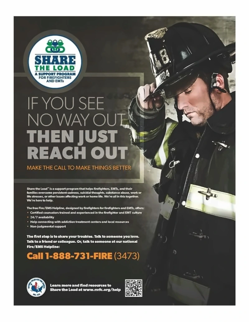 Share the Load — firefighter and EMT mental health support program flyer